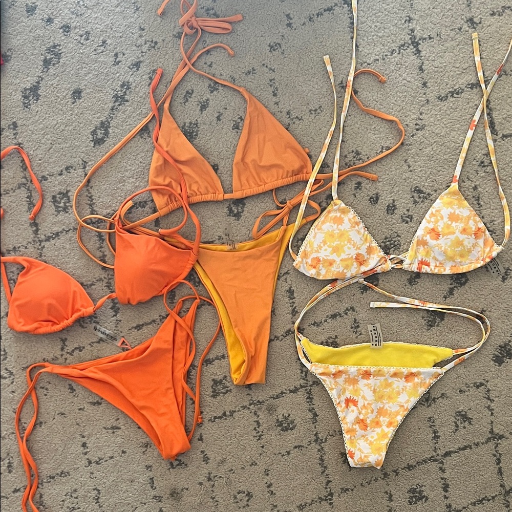 Orange & Floral Triangle Bikini Bundle - Bright Orange and Yellow Floral